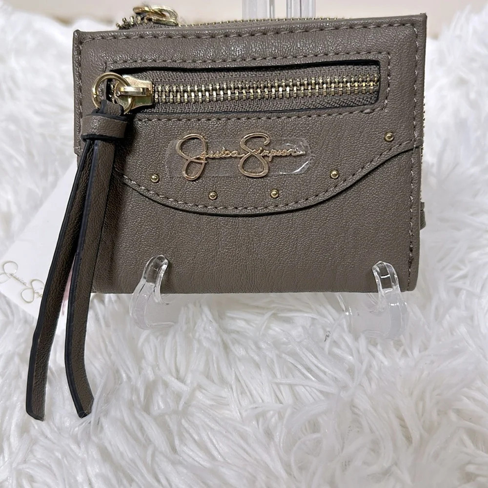 Jessica Simpson Marissa Faux  Leather Fold Over Card Wallet Color Mink NWT